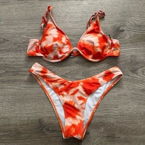 SHEIN Orange and White Tie-Dye Bikini Bottoms